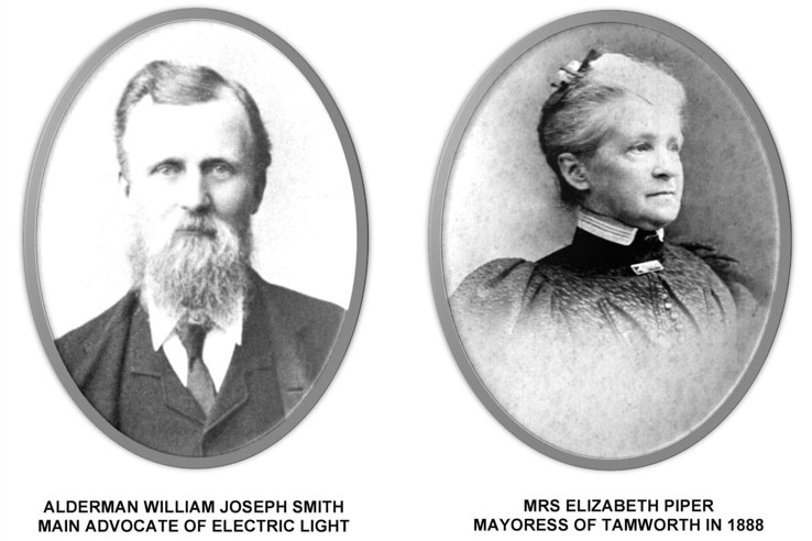 Historical photos of a bearded man and an elderly woman