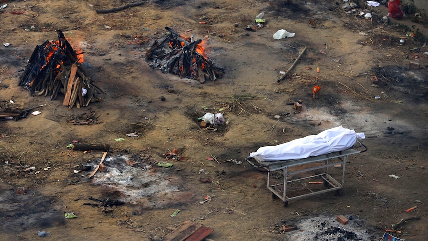 为了应对印度新冠死亡人数的激增，有关部门已建立了大型露天火葬场。