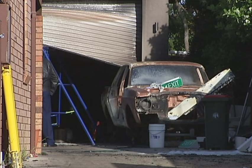 The aftermath of a fire at a suspected drug lab in Sydney's south