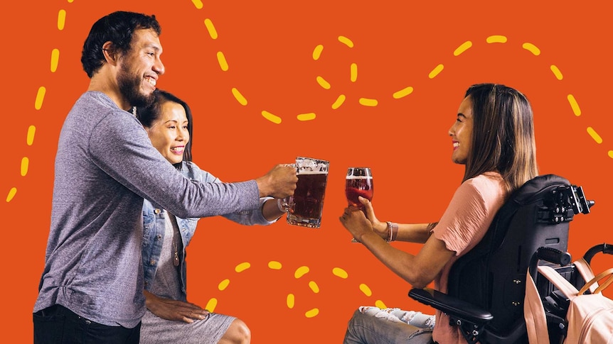 Man and two women cheers with alcohol for a story about drinking culture in the workplace when you're sober