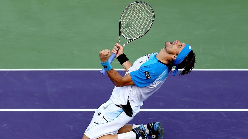 Tight affair ... David Ferrer celebrates match point against Tommy Haas