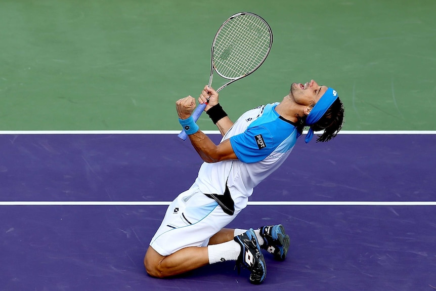 Tight affair ... David Ferrer celebrates match point against Tommy Haas