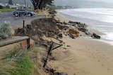The edge of a carpark at Apollo Bay has collapsed onto the beach due to erosion.