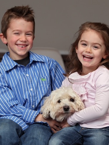 Max the dog with brother and sister Hudson and Avalon for a story about what to do when the family pet dies.