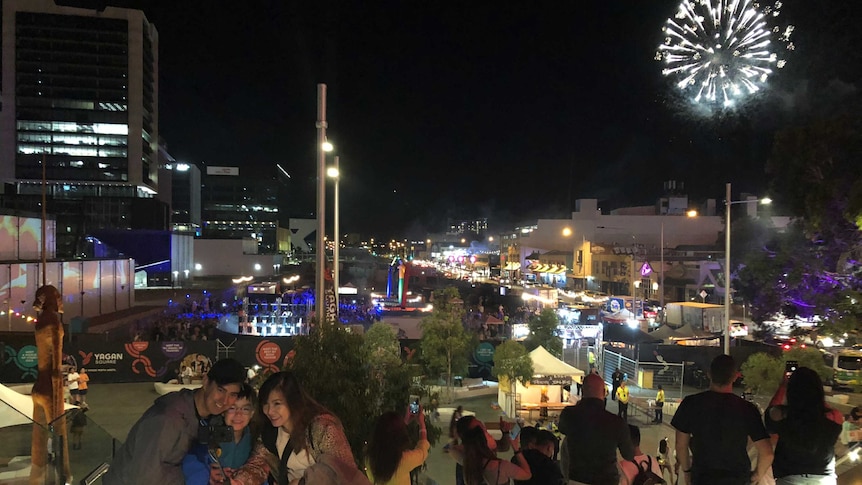 People watching fireworks from Perth's Yagan Square