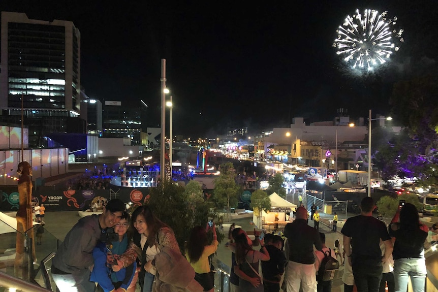 People watching fireworks from Perth's Yagan Square