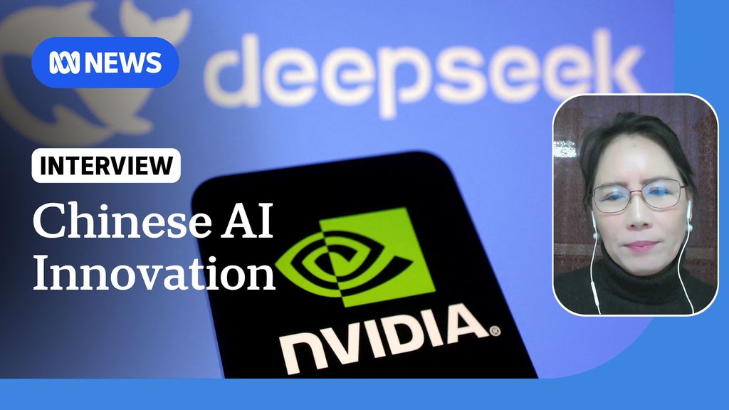 Chinese AI Innovation: NVIDIA and DeepSeek logos, inset photo of woman with glasses