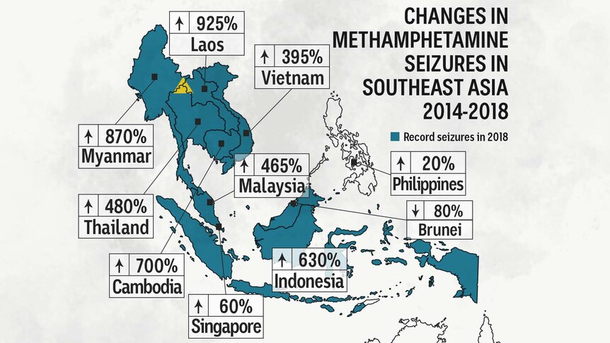 Map of South-East Asia shows record seizures across the region during 2018.