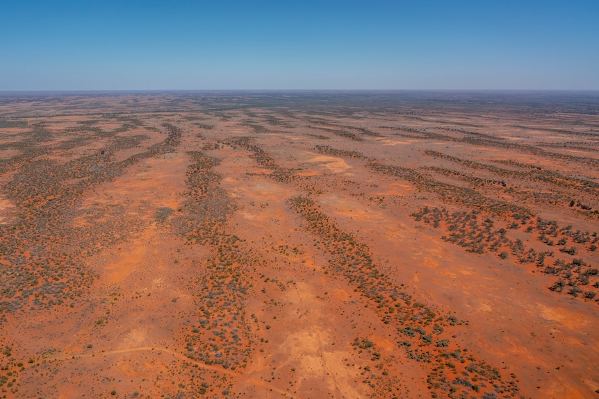 Aerial view of red soil at Avenel Station, far west NSW