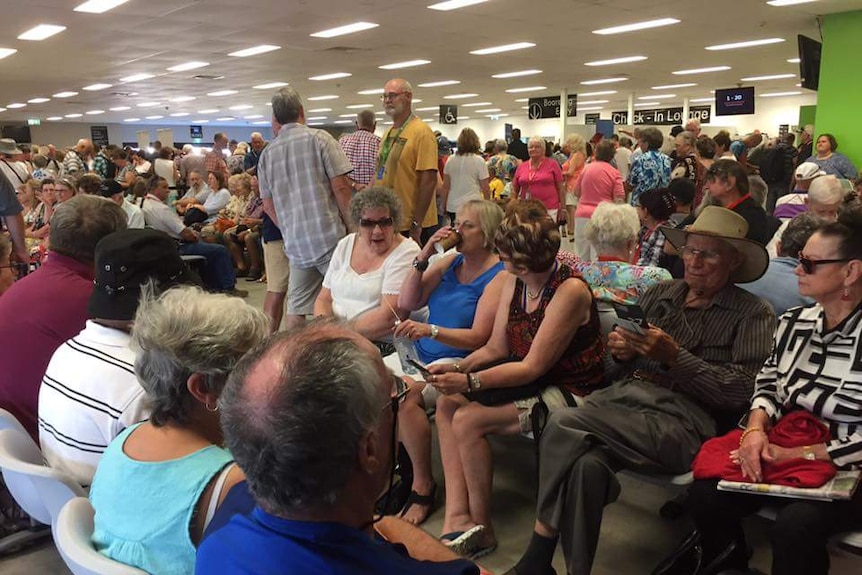 Passengers waiting to board the Sun Princess earlier this month,