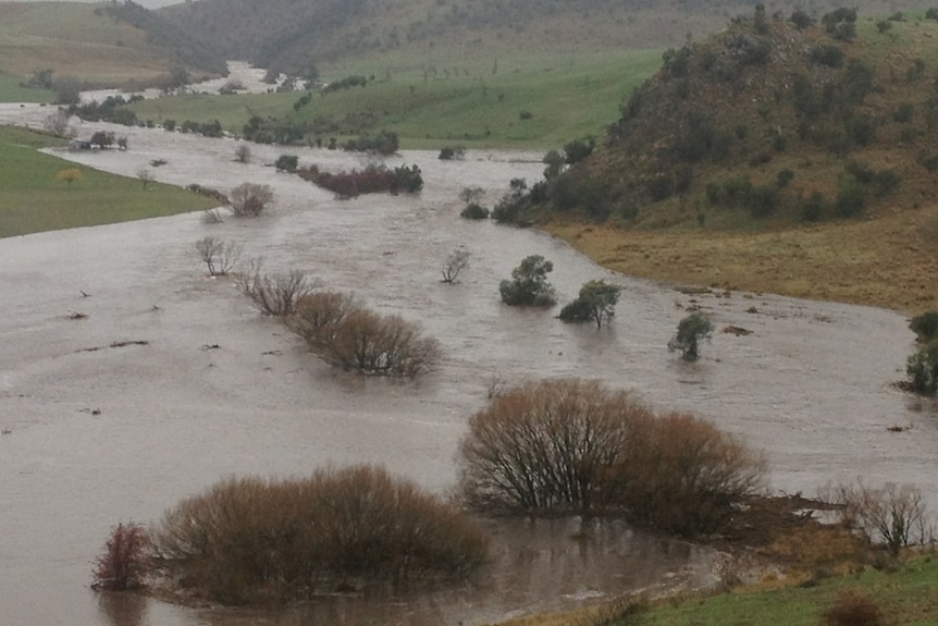 A flooded river.