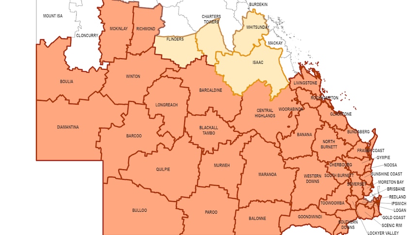 Map of queensland showing how much of it is drought declared