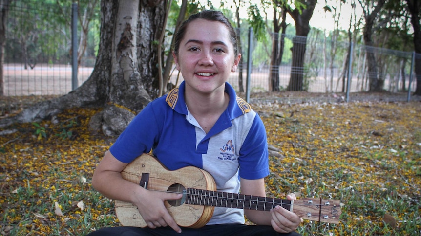 Young singer Carli Addison in her Weipa backyard.