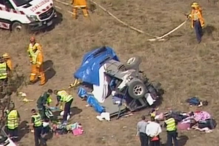 Emergency crews at the scene of the crash at Molesworth.