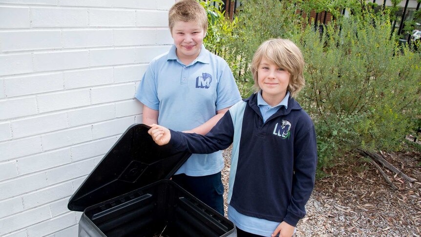 Maribyrnong Primary School students with compost bin