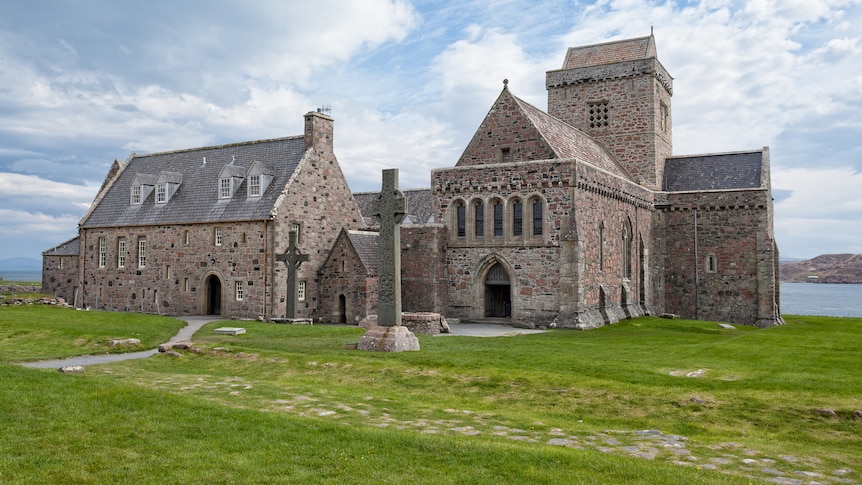Iona Abbey on a sunny day, Isle of Iona, Scotland.