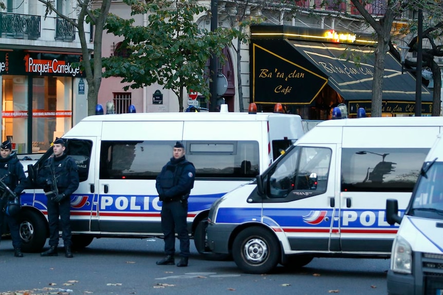 Police block street in front of Bataclan concert hall