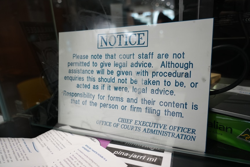 Notice sign at a court in Alice Springs.