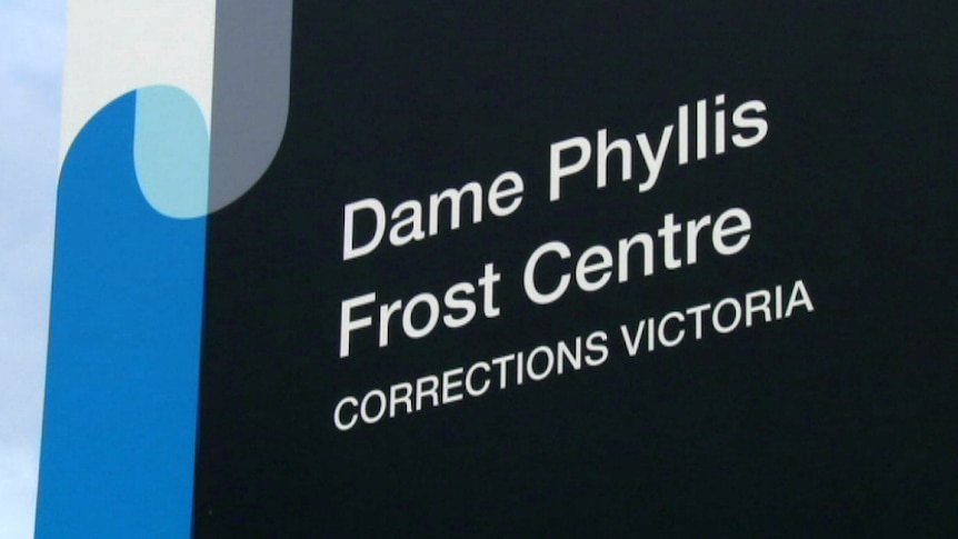 A close up of a sign that reads 'Dame Phyllis Frost Centre, Corrections Victoria'.