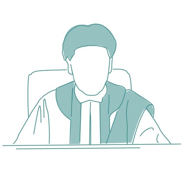 Illustration in green and white of a judge.