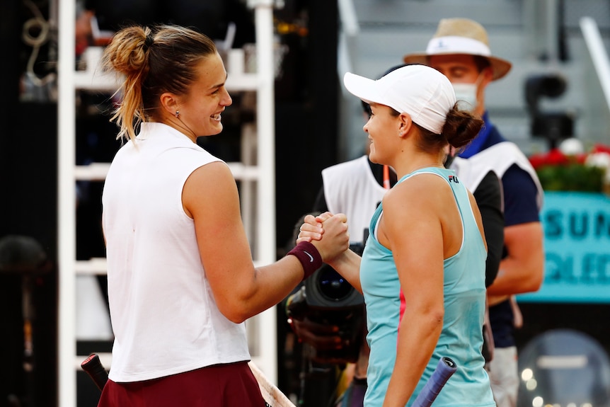 Aryna Sabalenka of Belarus, pictured with Ash Barty,