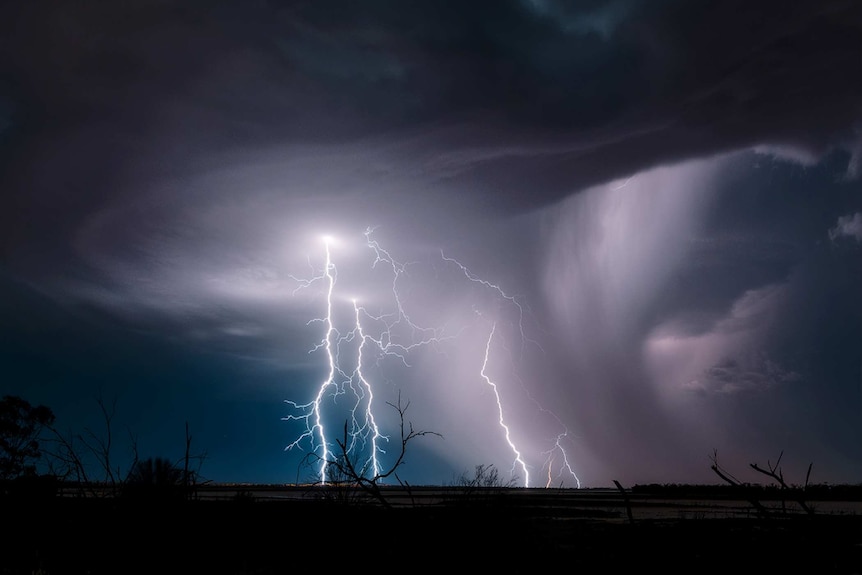 Lightning bolt and purple stormy sky