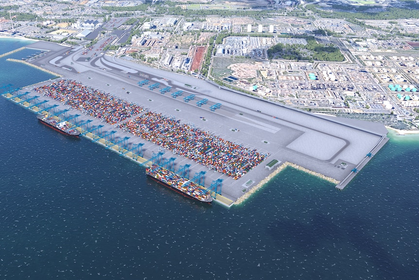 An artist's impression of a proposed new port from the air. 