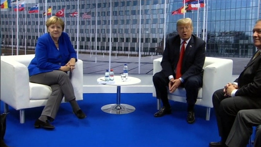 Nato Summit Donald Trump Meets Angela Merkel After Calling Germany A Russian Captive Abc News