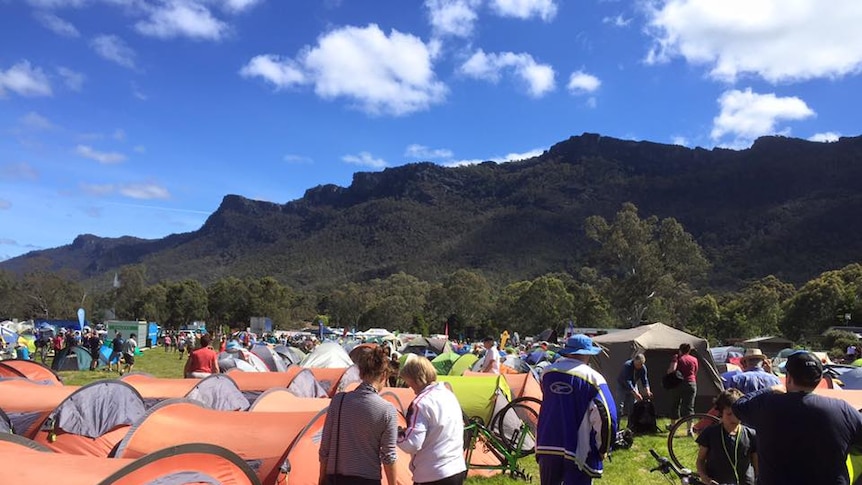 The Halls Gap camp site during the 2016 Great Victorian Bike Ride.