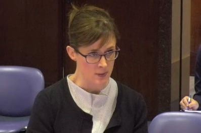 An image of barrister Rowena Orr asking a question