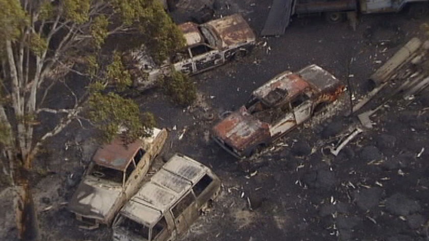 The fire destroyed cars and homes.