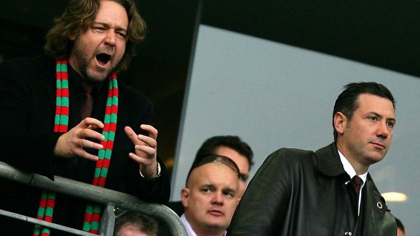 South Sydney fans are unimpressed with Russell Crowe and Peter Holmes a Court's attempt to save the club