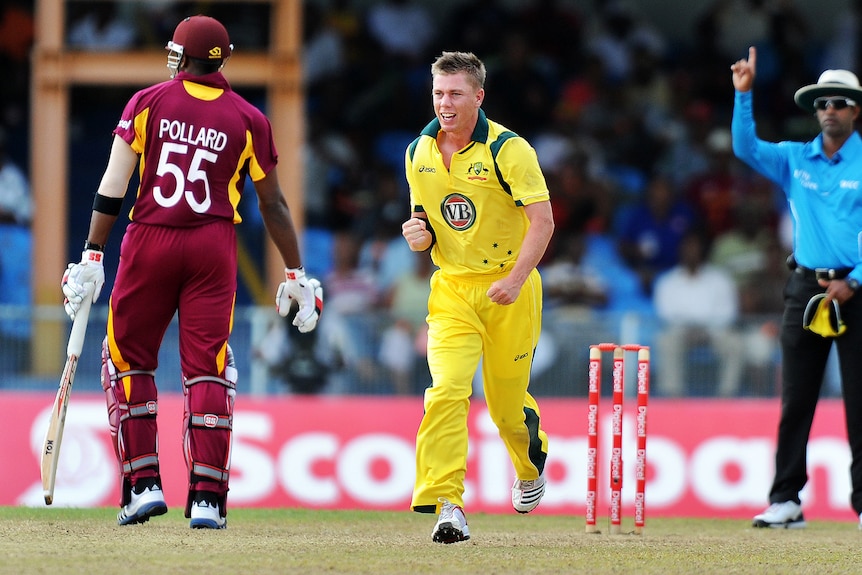 Xavier Doherty claims the wicket of Carlton Baugh