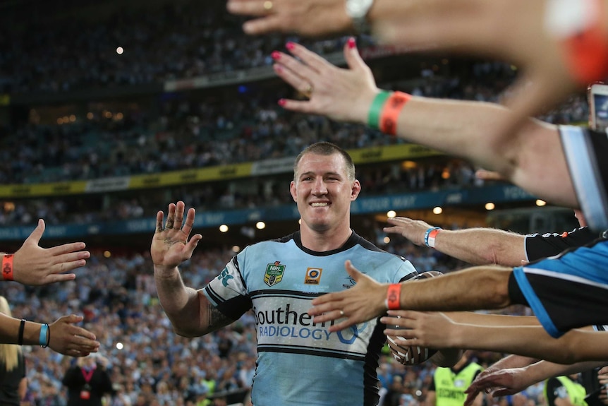 Paul Gallen celebrates after Cronulla's NRL grand final win