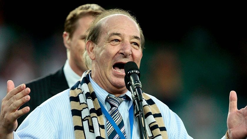 Newcastle Jets owner Con Constantine thanks the crowd after winning the A-League grand final