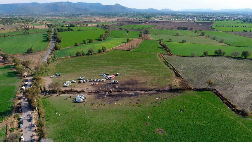 The ground is scorched where an oil pipeline exploded the previous day in this drone photo.