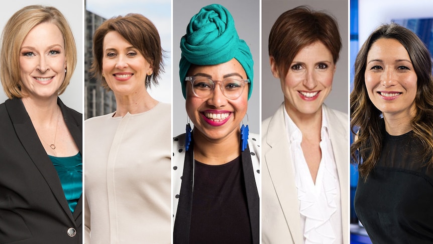 Some of the ABC's female presenters: Leigh Sales, Virginia Trioli, Yassmin Abdel-Magied, Emma Alberici, Kumi Taguchi.