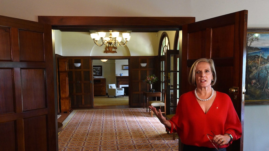 Lucy Turnbull stands in the foyer of The Lodge.