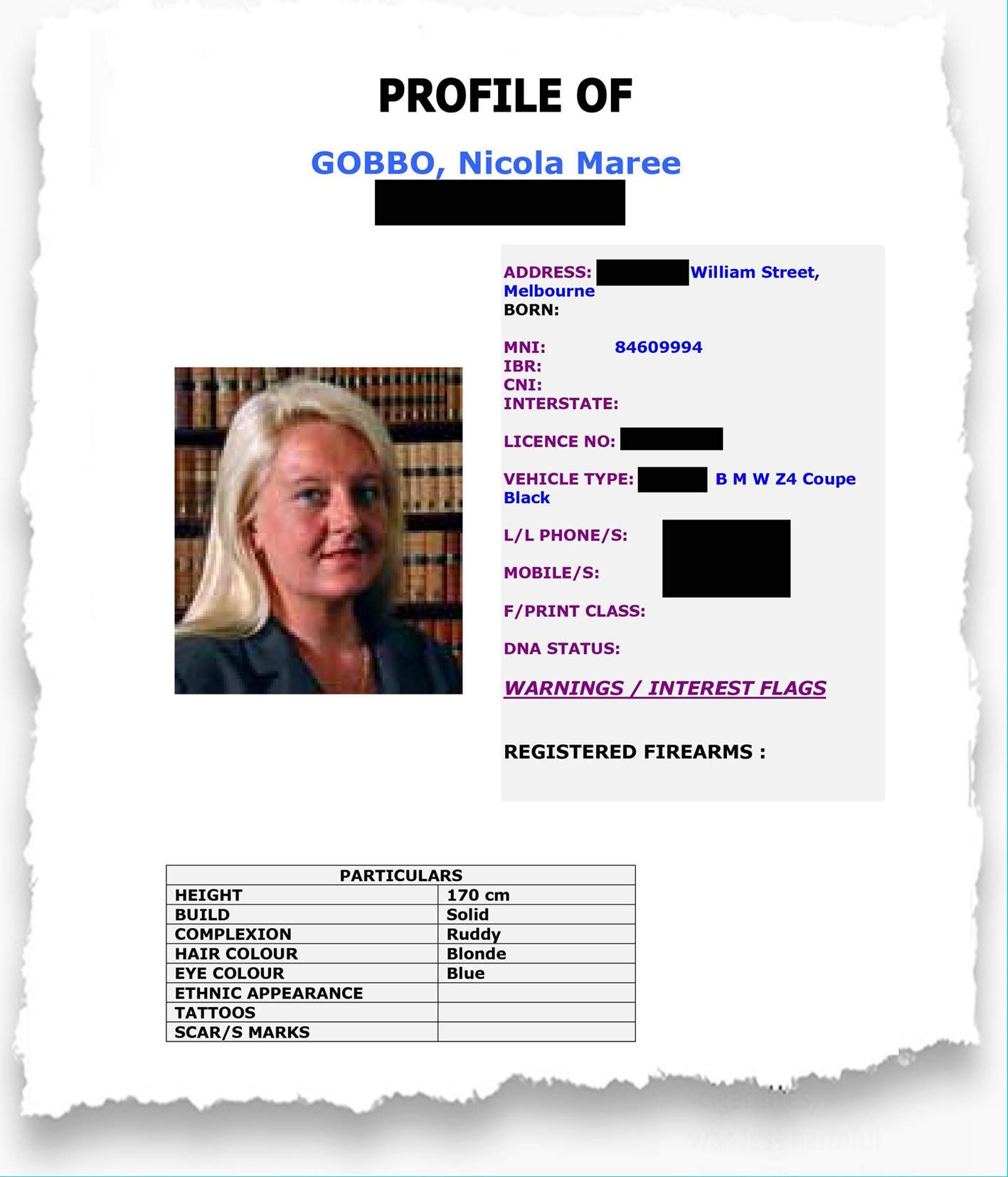 A document showing Nicola Gobbo's police file.