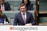 Alan Tudge speaking during question time. The verdict underneath is "exaggerated" with a half red/orange asterisk