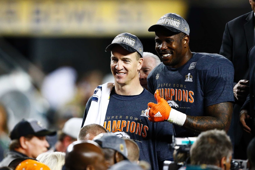 Peyton Manning and Von Miller after Super Bowl 50