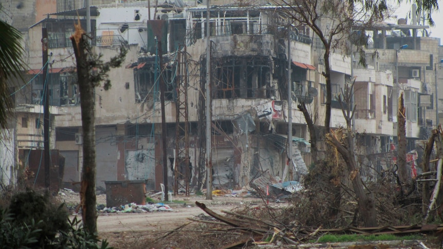 Damaged buildings in the Syrian city of Homs