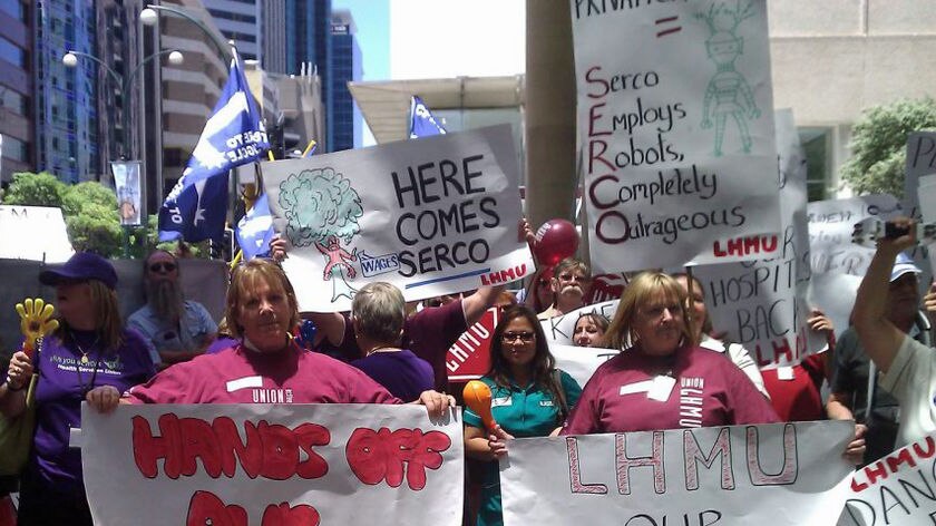 Hospital workers at the rally