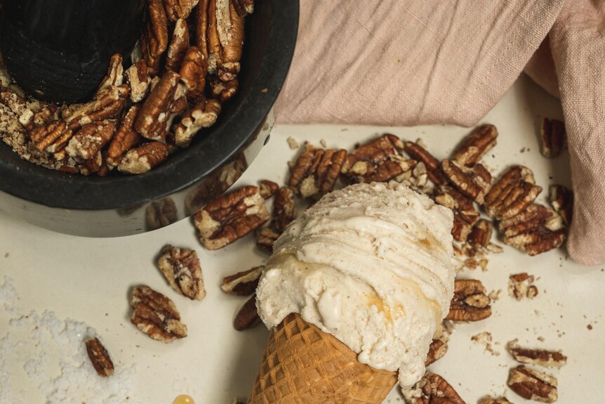 A picture of pecan based gelato. 