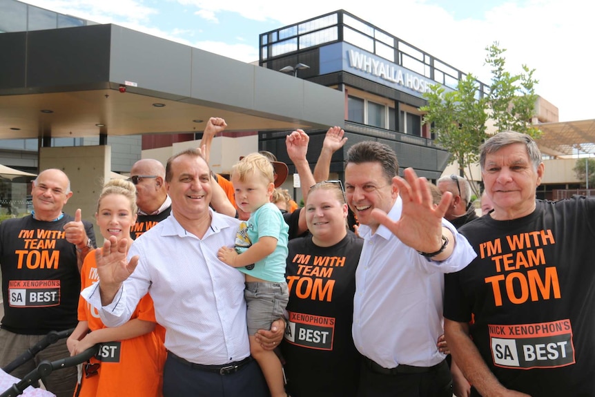 Nick Xenophon with his SA Best candidate for the seat of Giles Whyalla Tom Antonio