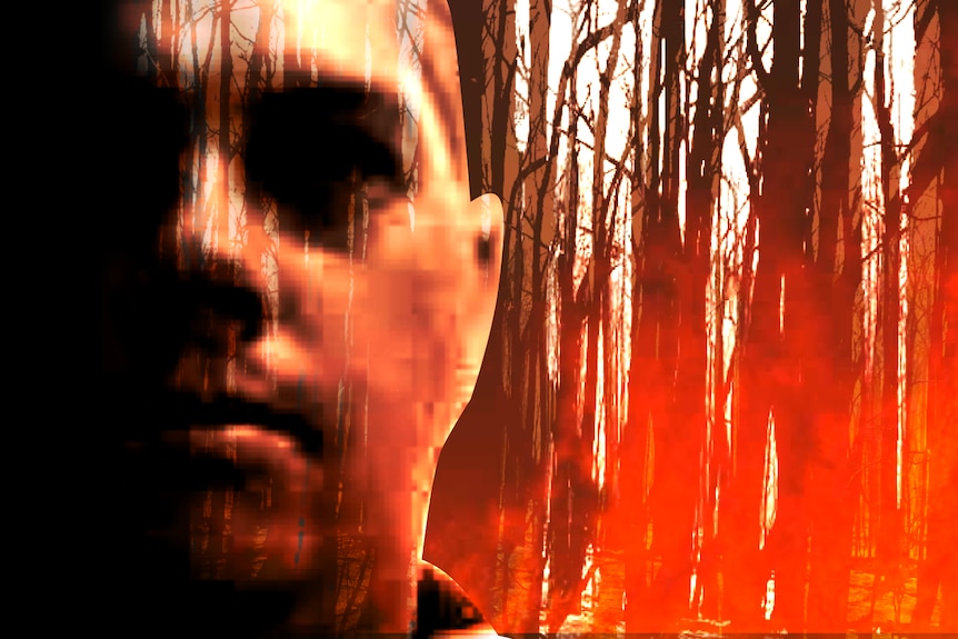 The graphic showing Brendan Sokaluk's face among flames and trees