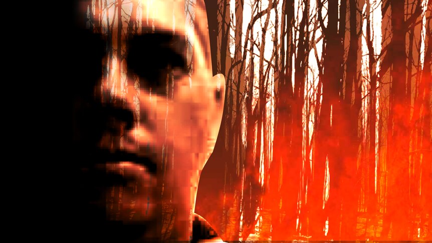 The graphic showing Brendan Sokaluk's face among flames and trees