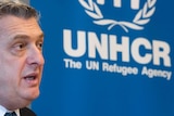 UN High Commissioner for Refugees Filippo Grandi speaks to media.