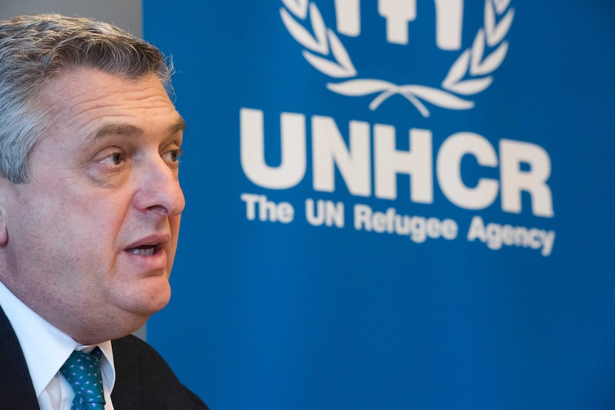 UN High Commissioner for Refugees Filippo Grandi speaks to media.