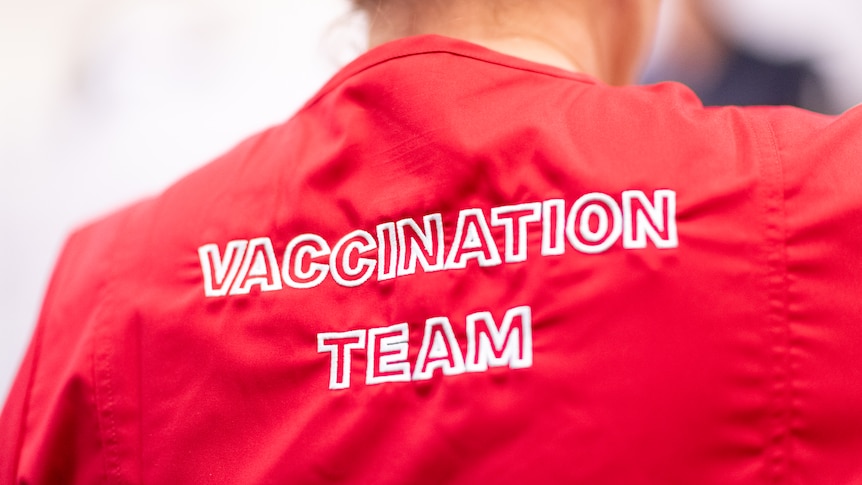 A red shirt with 'vaccination team' written on the back.